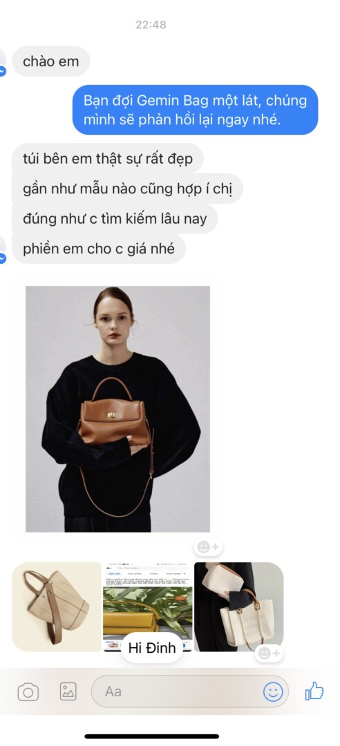 Chị khách thể hiện niềm yêu thích khi ngó gian hàng của Gemin và sản phẩm nào cũng ưng, cuối cùng chị chốt được 2 chiếc túi phù hợp với mình. 